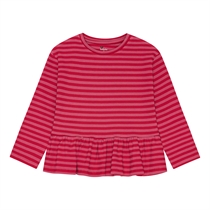 Birkholm Peplum Rib Bluse Chili Rød & Hindbær Rosa